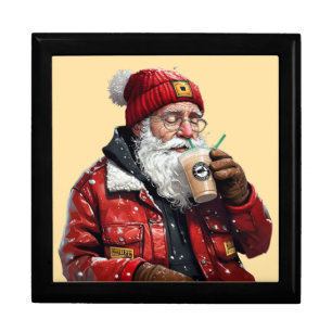 Cool Santa Drinking Iced Coffee Christmas Art Gift Box