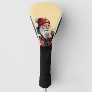 Cool Santa Drinking Iced Coffee Christmas Art Golf Head Cover
