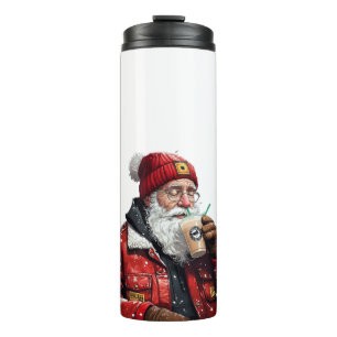 Cool Santa Drinking Iced Coffee Christmas Art Thermal Tumbler