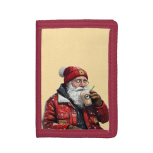 Cool Santa Drinking Iced Coffee Christmas Art Tri-fold Wallet