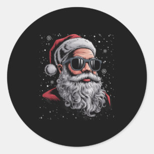 Cool Santa Face Beard & Gles Christmas Funny M Classic Round Sticker