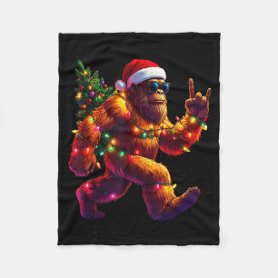 Cool Santa Hat Bigfoot Christmas Lights Festive Ho Fleece Blanket