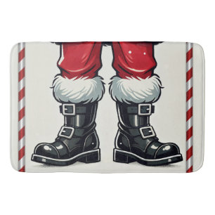 Cool Santa in Black Boots Christmas Holiday Bath Mat