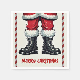 Cool Santa in Black Boots Christmas Holiday Party Napkins
