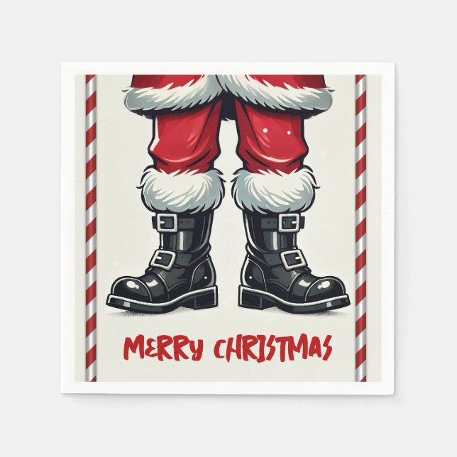 Cool Santa in Black Boots Christmas Holiday Party Napkins (Front)