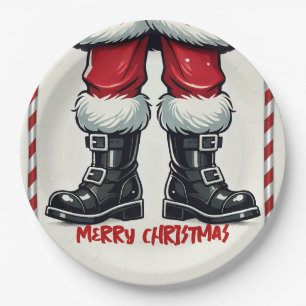 Cool Santa in Black Boots Christmas Holiday Party Paper Plates