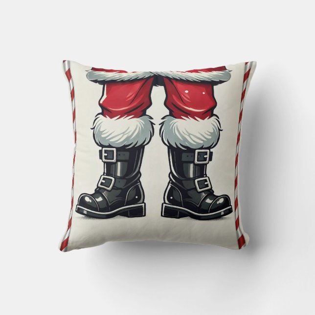 Cool Santa in Black Boots Christmas Holiday  Throw Pillow (Back)