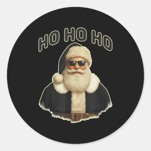 Cool Santa In Black Hat Sungles Graphic  Classic Round Sticker