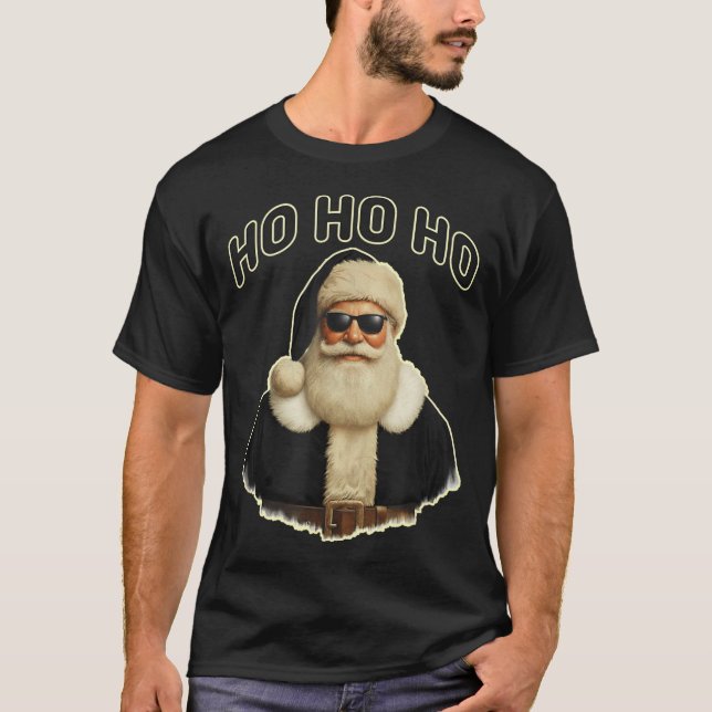 Cool Santa In Black Hat Sungles Graphic  T-Shirt (Front)