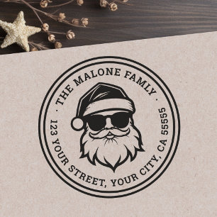 Cool Santa in sunglasses Christmas return address Rubber Stamp
