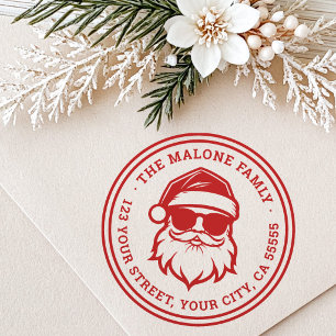 Cool Santa in sunglasses Christmas return address Rubber Stamp
