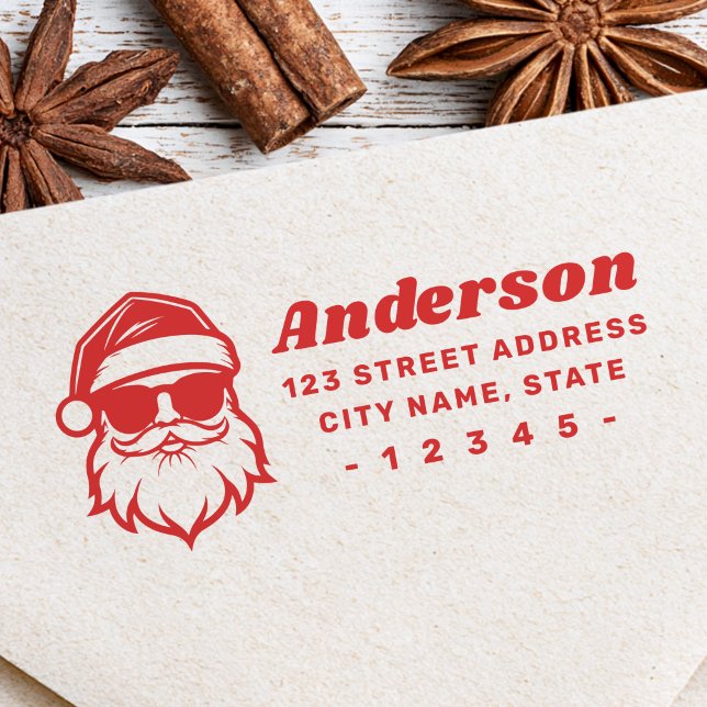 Cool Santa in sunglasses fun retro return address Rubber Stamp (Cool Santa in sunglasses fun retro return address Rubber Stamp)