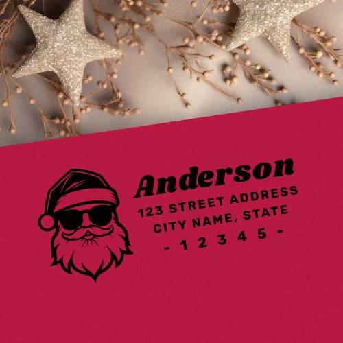 Cool Santa in sunglasses fun retro return address Rubber Stamp