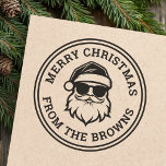 Cool Santa in sunglasses Merry Christmas name Rubber Stamp<br><div class="desc">Merry Christmas rubber stamp featuring a cool Santa wearing sunglasses.</div>