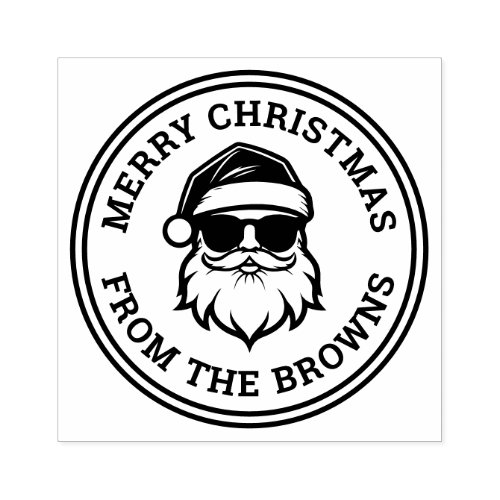 Cool Santa in sunglasses Merry Christmas name Rubber Stamp