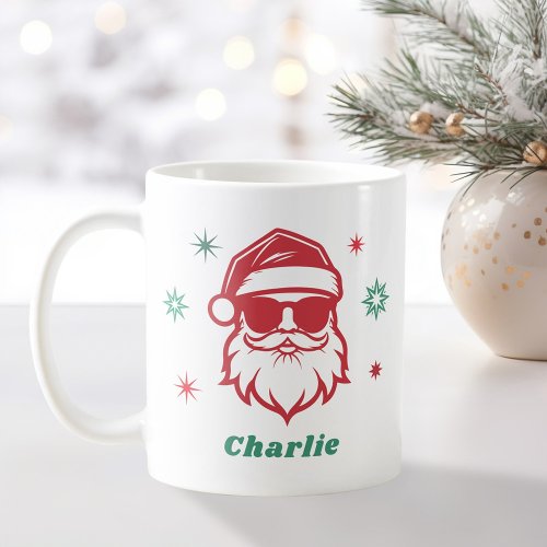 Cool Santa in sunglasses retro stars custom name Coffee Mug