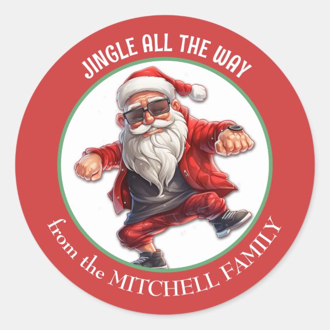 Cool Santa Jingle All the Way Holiday Classic Round Sticker (Front)