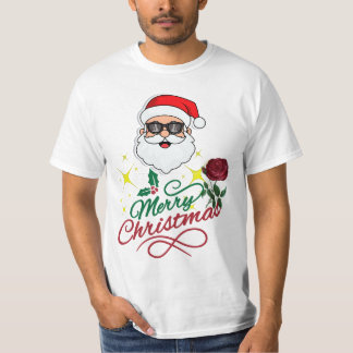 Cool Santa Merry Christmas with Rose & Holly T-Shirt