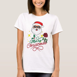 Cool Santa Merry Christmas with Rose & Holly T-Shirt