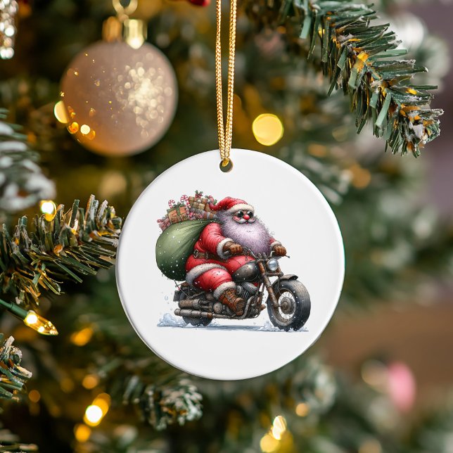 Cool Santa on a Motorcycle Customized Ceramic Ornament (Creator Uploaded)