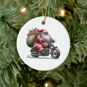 Cool Santa on a Motorcycle Customized Ceramic Ornament