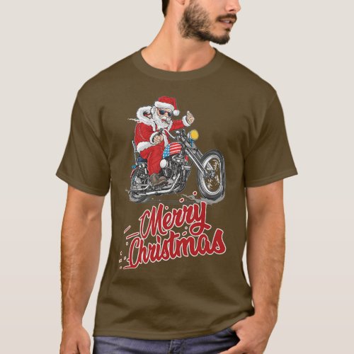 Cool Santa on a motorcycle Happy Christmas and a h T_Shirt
