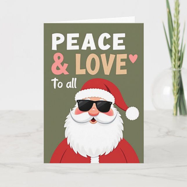 Cool Santa Peace Love Christmas Card (Front)