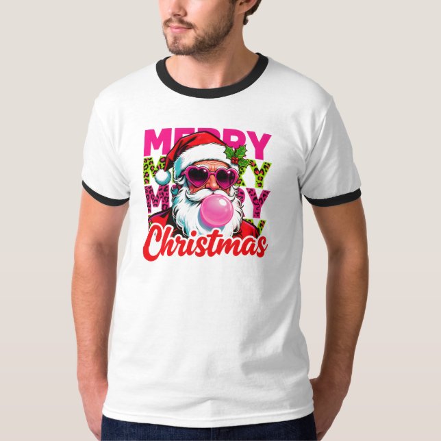 Cool Santa Pink Bubblegum Christmas T-Shirt (Front)