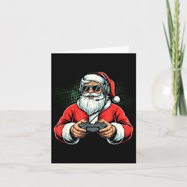 Cool Santa Playing Video Games Christmas Gamer Boy Card (Front)