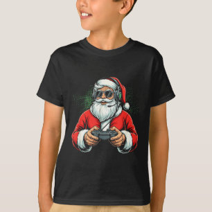 Cool Santa Playing Video Games Christmas Gamer Boy T-Shirt