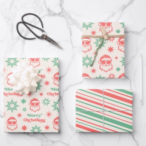 Cool Santa retro Merry Christmas pale red green Wrapping Paper Sheets