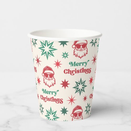 Cool Santa retro Merry Christmas party red green Paper Cups