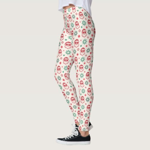 Cool Santa retro pale red green cream Christmas Leggings