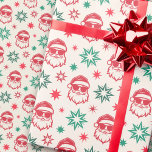 Cool Santa retro pale red green cream Christmas Wrapping Paper<br><div class="desc">Wrapping paper featuring a cool Santa Claus wearing sunglasses surrounded by retro stars. Red and green shades on a light cream ivory colored background.</div>