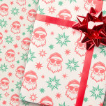 Cool Santa retro pale red green cream Christmas Wrapping Paper<br><div class="desc">Wrapping paper featuring a cool Santa Claus wearing sunglasses surrounded by retro stars. Pale red and green on a light cream ivory colored background.</div>