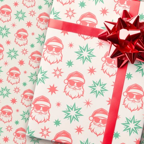 Cool Santa retro pale red green cream Christmas Wrapping Paper