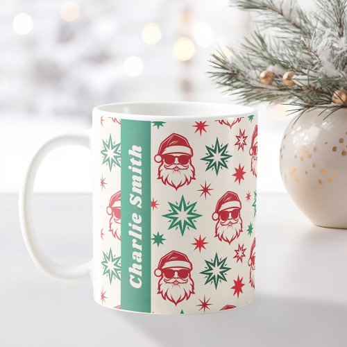 Cool Santa retro stars pale red green Christmas Coffee Mug