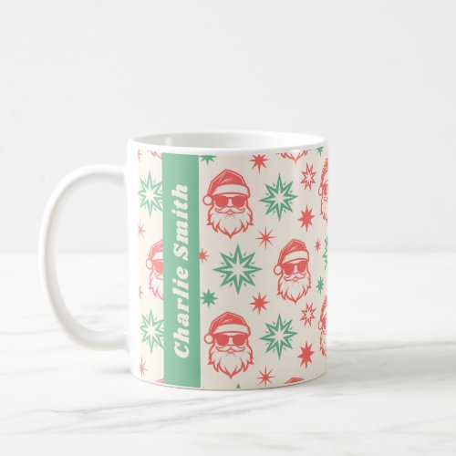 Cool Santa retro stars pale red green Christmas Coffee Mug