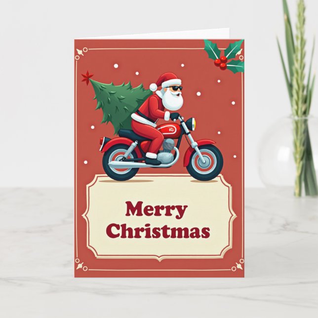 Cool Santa Riding Motorcycle Christmas Card (Front)