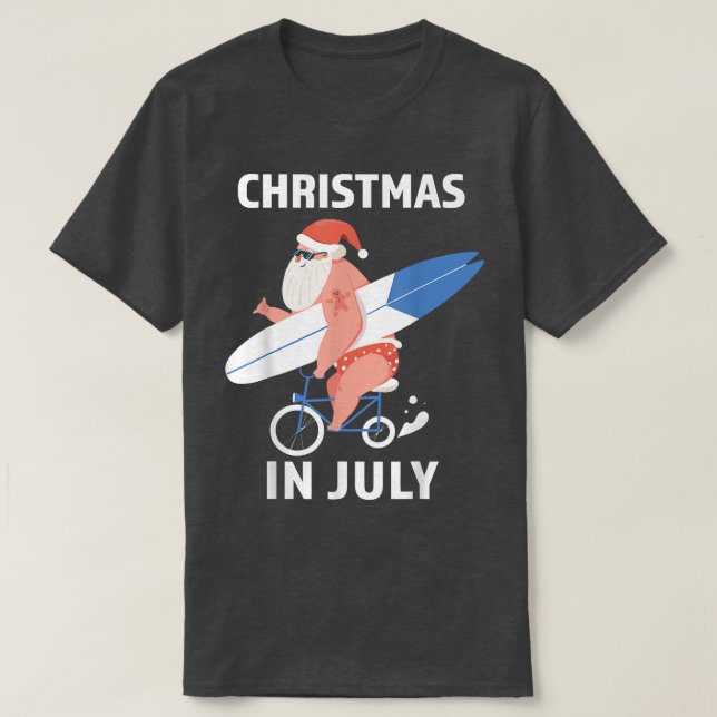 Cool Santa Surfboard Christmas in July  T-Shirt (Design Front)