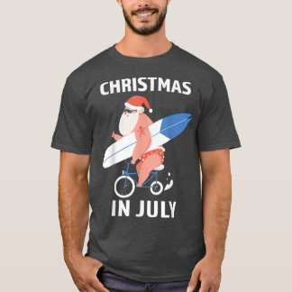 Cool Santa Surfboard Christmas in July  T-Shirt