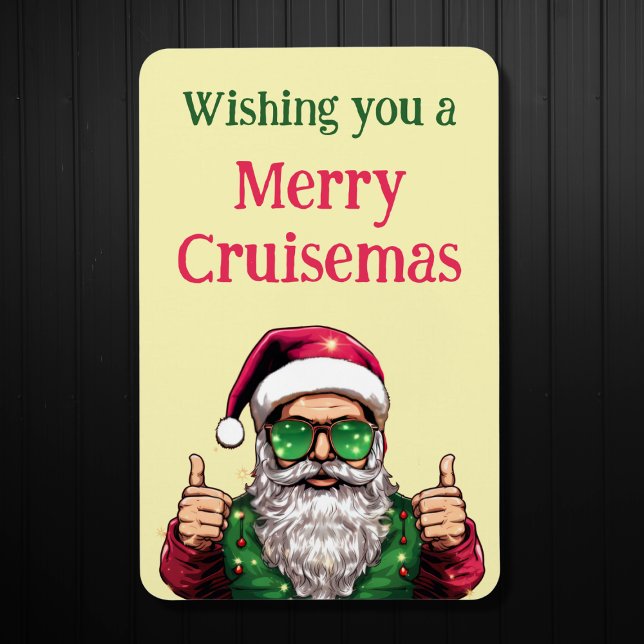 Cool Santa Wishing You A Merry Cruisemas Magnet (Cool Christmas Santa wishing Merry Cruisemas to all - Christmas Cruise Door Magnet)