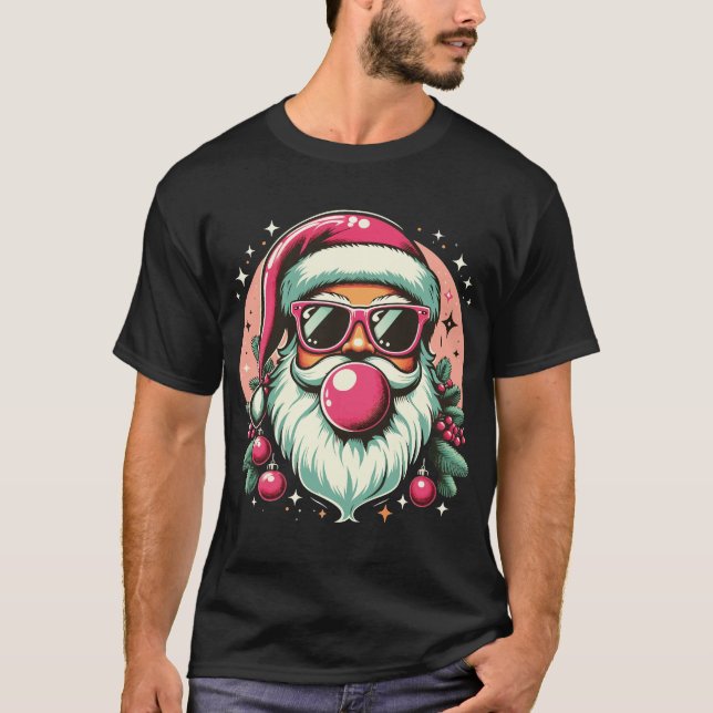 "Cool Santa with Bubblegum Pop Art Christmas T-Shirt (Front)