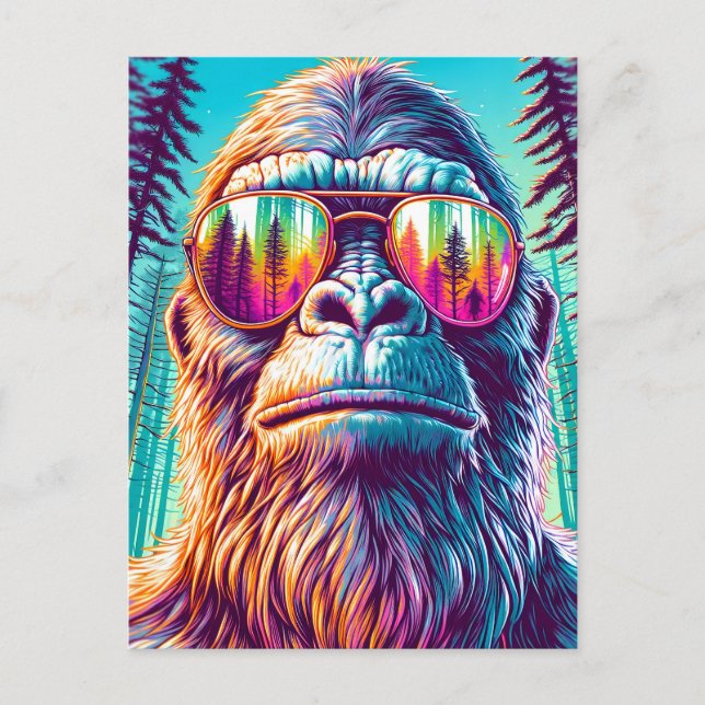 Cool Sasquatch with Sunglasses in the Woods  Postcard (Front)