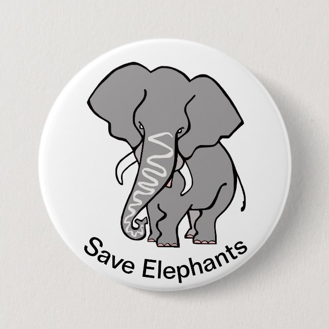 Cool  Save ELEPHANTS - Endangered animal graphic Button (Front)