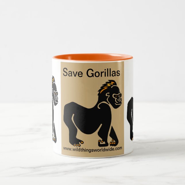 Cool Save GORILLAS  - Endangered animal graphic Two-Tone Coffee Mug (Center)