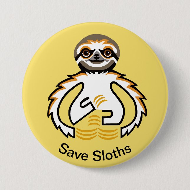 Cool  Save SLOTHS - Endangered animal  Yellow Button (Front)