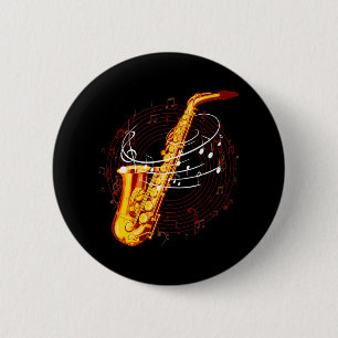 Cool Saxophone For Jazz Music Notes Musician Sax Button