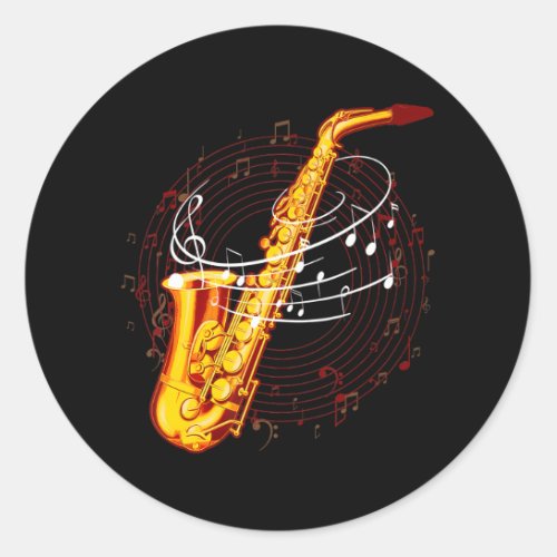 Cool Saxophone For Jazz Music Notes Musician Sax Classic Round Sticker