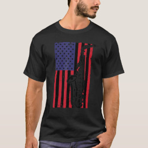 Cool Saxophone For Men Women American Flag Jazz Mu T-Shirt